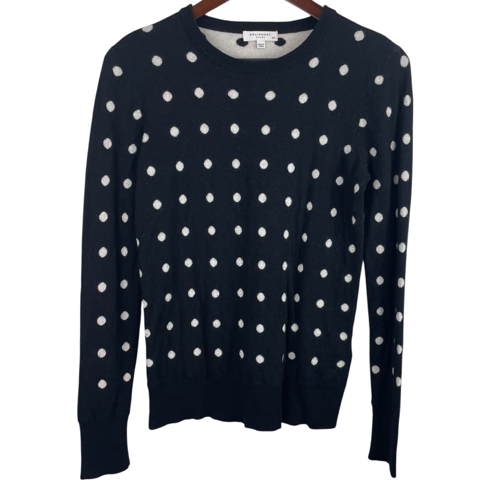 Equipment | Black White Polka Dot Wool Blend Pullover Sweater